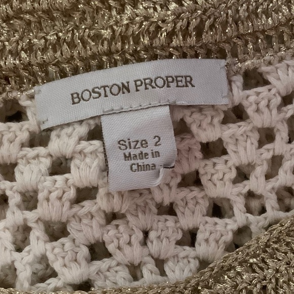 Boston Proper Gold Metallic Crochet Fishnet Ivory Boho Tank Mini Dress Size 2 - Picture 8 of 9